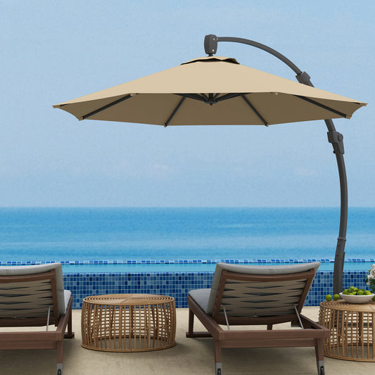 Outsunny 3(m) Garden Cantilever Parasol, Round Overhanging Umbrella with Crank Handle, Cross Base, Aluminium Frame and 360Â° Rotation, Banana Patio Umbrella for Outdoor Sun Shade, Khaki