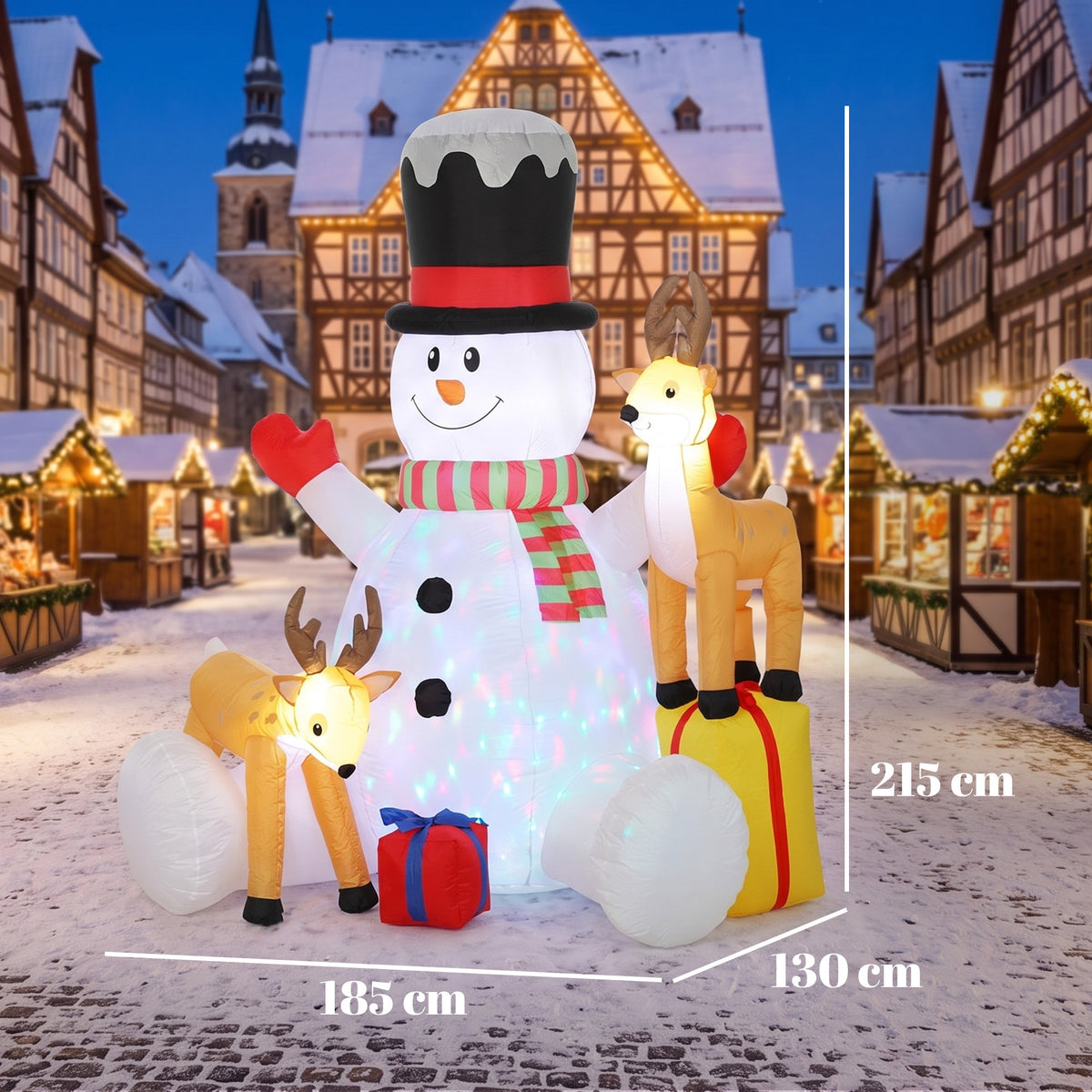 Outsunny 7ft Giant Christmas Inflatable Snowman with 2 Reindeer, Outdoor Blow Up Christmas Decoration with LEDs, Bag