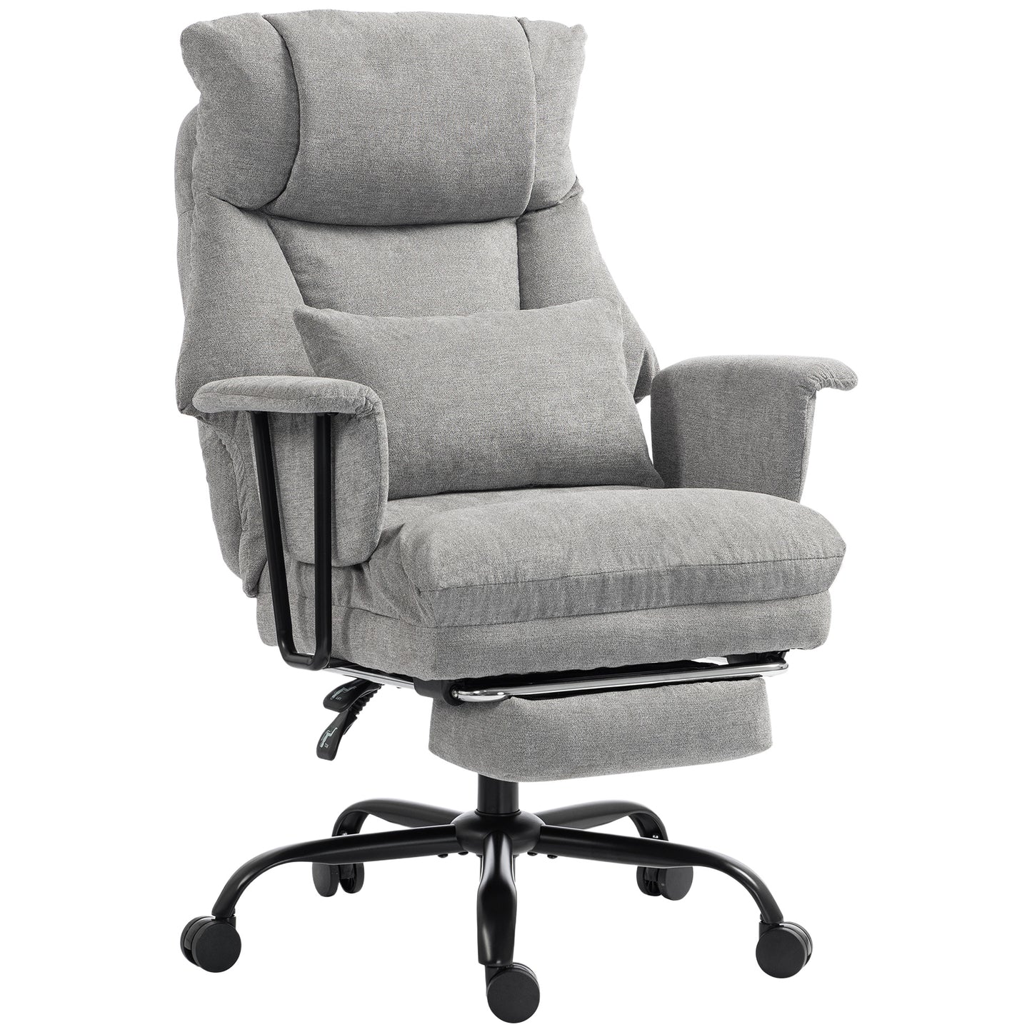 HOMCOM Office Chair, 180kg Heavy Duty Linen Computer Desk Chair with Lumbar Support, Wide Seat, Spring Cushion, Grey
