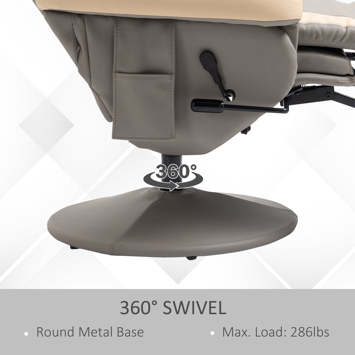 HOMCOM Manual Recliner Armchair PU Leather Lounge Chair w/ Adjustable Leg Rest, 135° Reclining Function, 360Â° Swivel, Grey