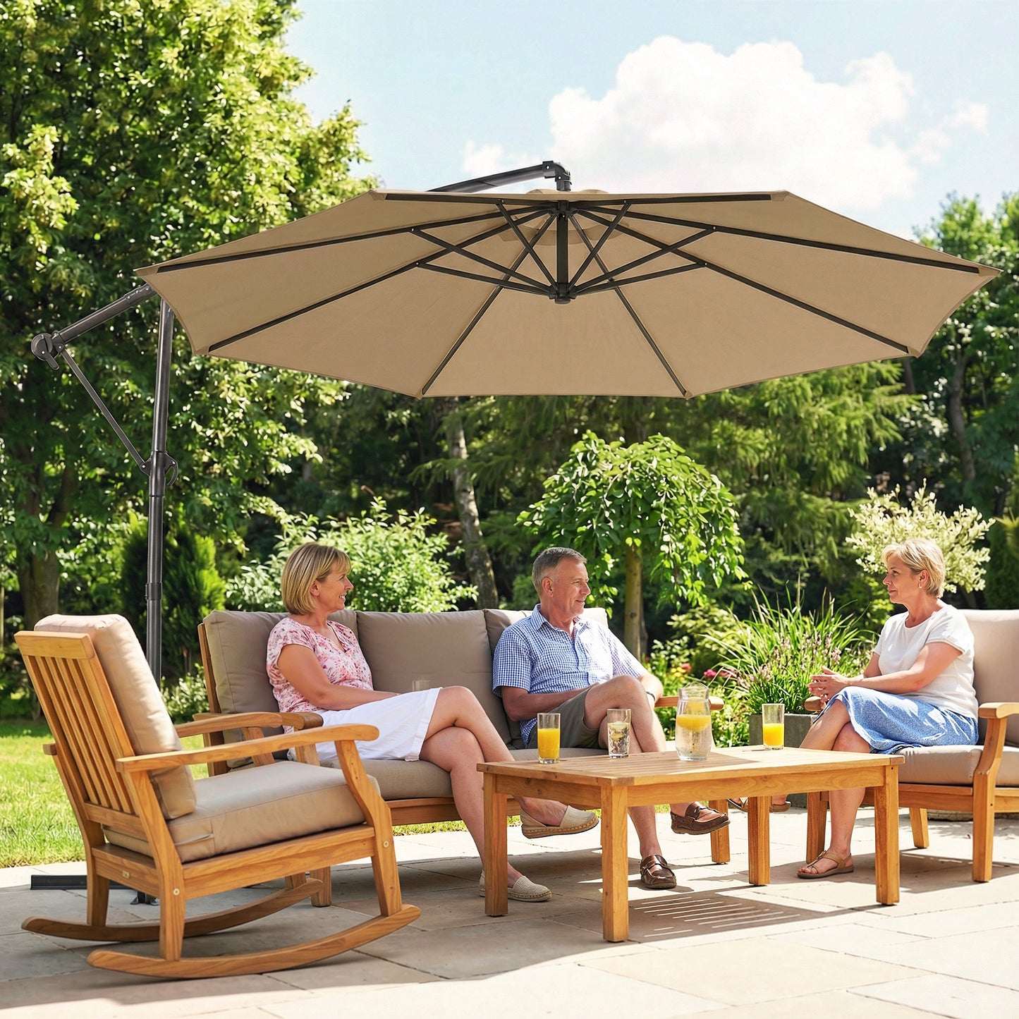 Outsunny 3 m Garden Cantilever Parasol with Cover, Round Overhanging Umbrella with 360Â° Rotation, Tilt, Khaki