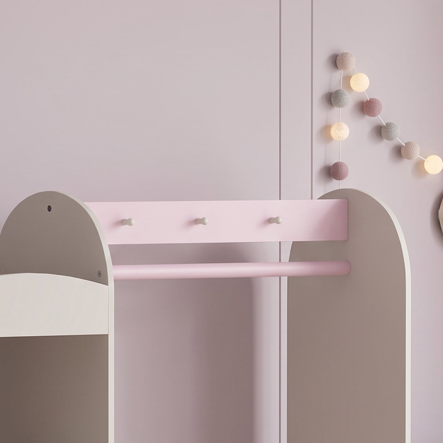 AIYAPLAY Kids Clothing Rack, Kids Wardrobe with Glowing Lights Mirror, Non-Woven Drawer and Shelves for Bedroom, Ages 3-8, Pink