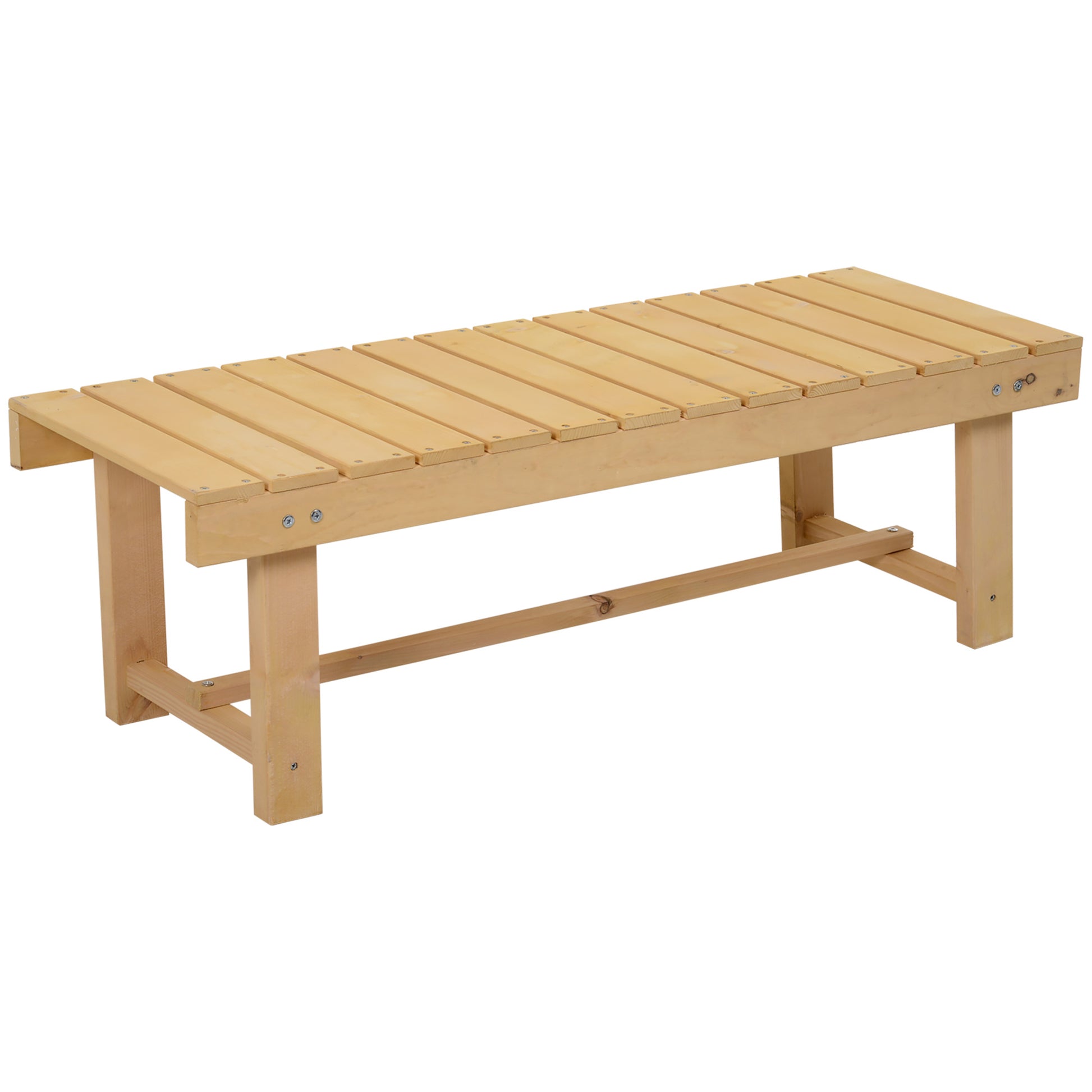 Outsunny Wooden Garden Benches, 2 Seater Outdoor Benches, Fir Wood Backless Patio Loveseat with Slatted Seat for Park, 110 x 38 x 35 cm, 3 Pieces, Natural Wood Finish