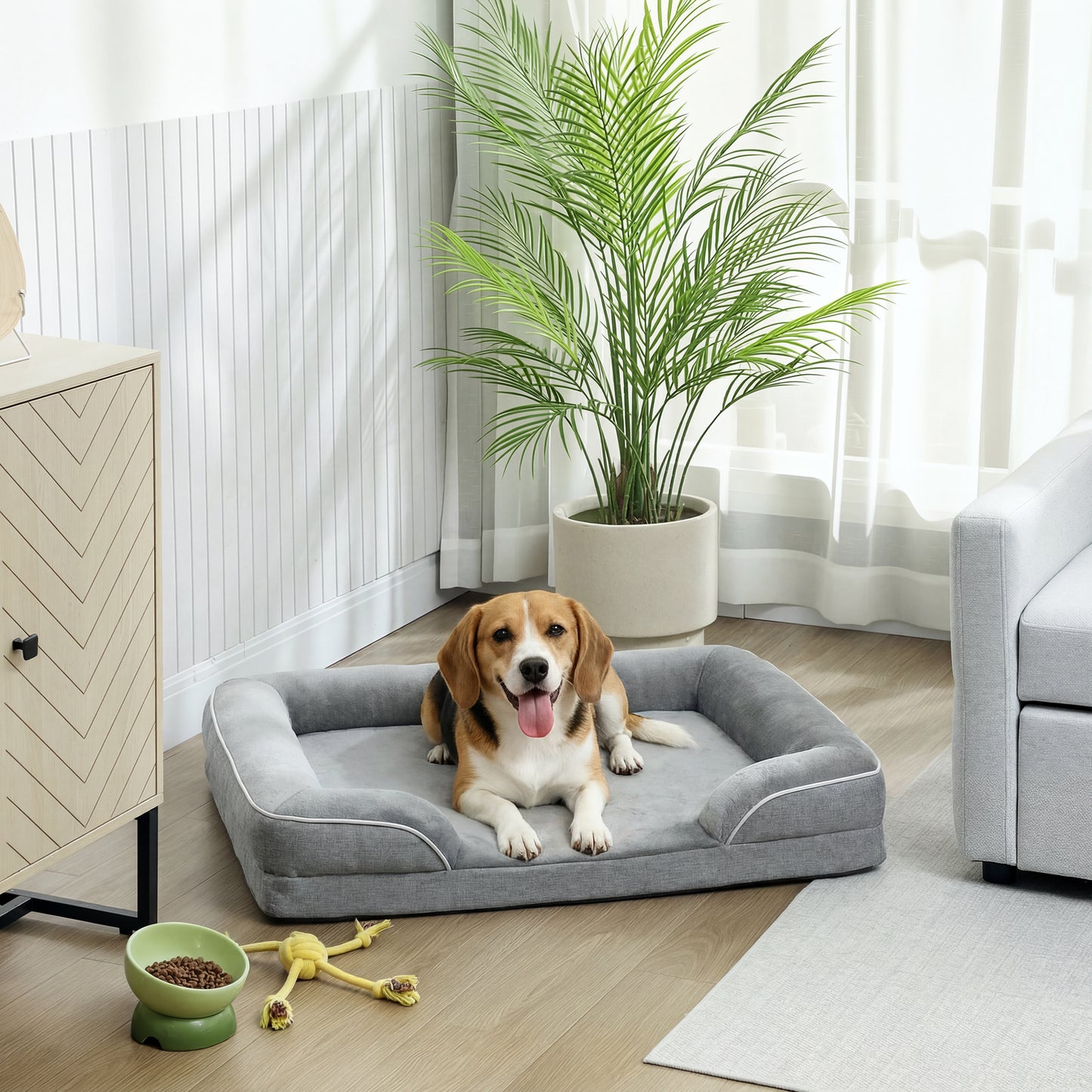PawHut Dog Sofa Bed, Washable Pet Bed with Removable Cover and Non-Slip Bottom for Cats, Small and Medium Dogs, Grey