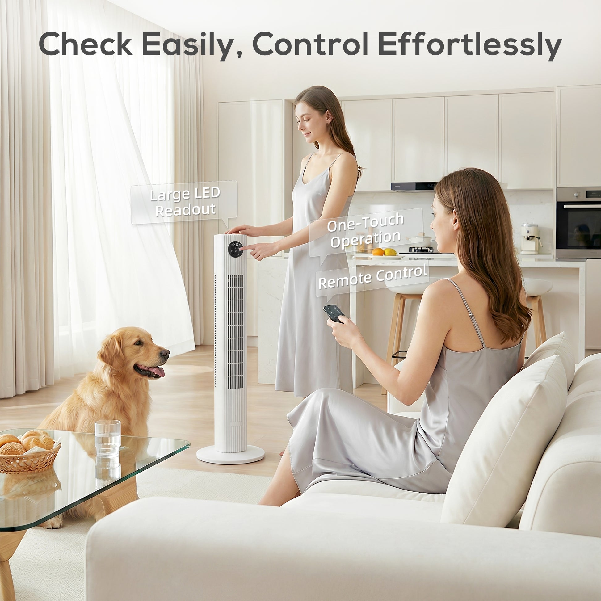 HOMCOM 28dB Tower Fan for Bedroom, 36 inch, 8 m/s Velocity Standing Cooling Fan with 80Â° Oscillating, BLDC Motor, 12 Speeds, LED Display, 4 Modes, 12H Timer, Remote Control, White