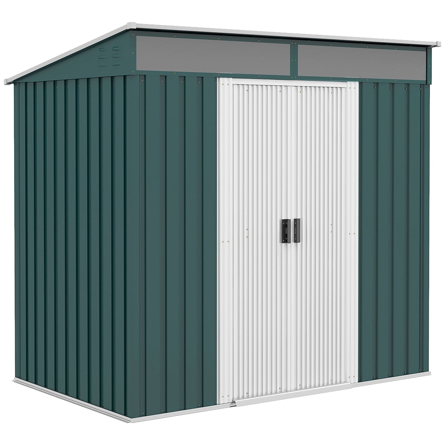 Outsunny 6.5 x 4FT Galvanised Metal Shed with Foundation Kit, Lockable Tool Garden Shed with Double Sliding Doors, Vents, Green