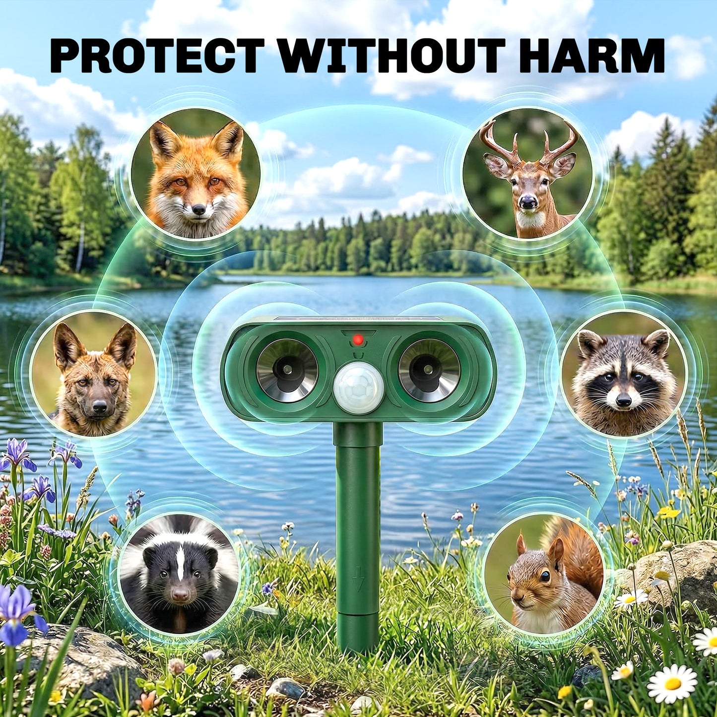 Outsunny Ultrasonic Cat Repellent, PIR Motion Sensor 110Â°, LED Flash, Solar Cat Deterrents for Gardens UK