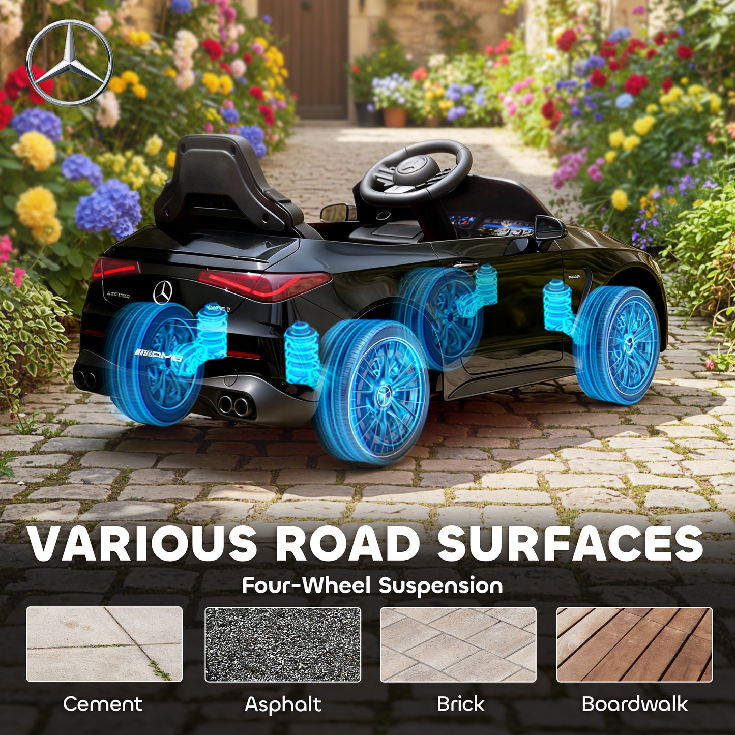 AIYAPLAY Licensed Mercedes AMG Kids Electric Car, 12V Ride On Car with Dual Motors, Remote Control for 3-6 Years, Black