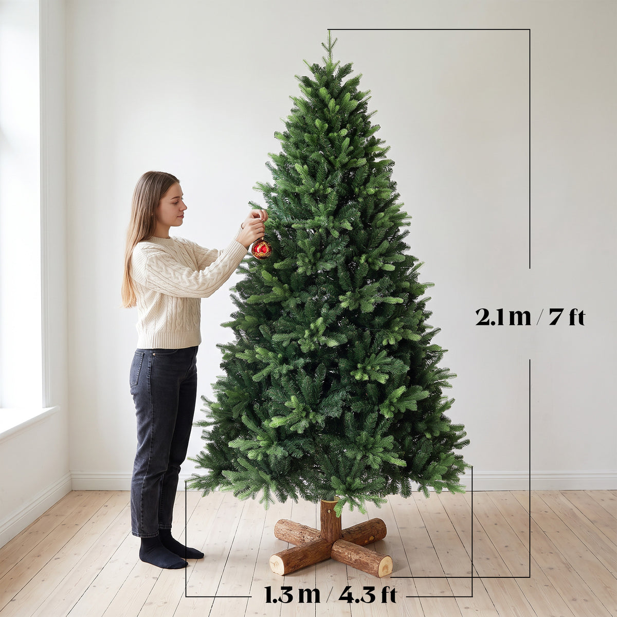 HOMCOM Artificial Christmas Tree, Hinged Xmas Tree with 3834 PE & PVC Branch Tips, 7ft, Green