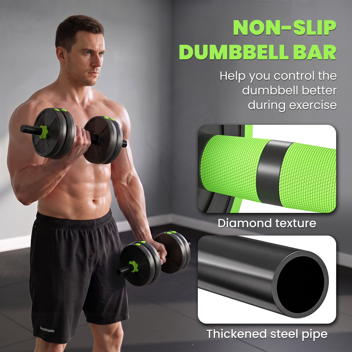 SPORTNOW 15 kg 3-in-1 Adjustable Dumbbell & Barbell Set with EZ Bar, Connecting Rod and Non-Slip Grip for Home Gym, Green