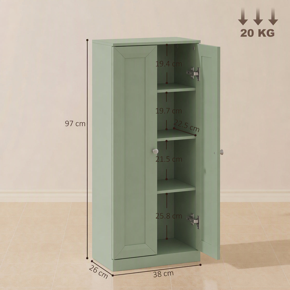 HOMCOM Narrow Bathroom Cabinet, Slim Storage Cabinet with 2 Doors & 4 Tiers, Freestanding Narrow Cupboard