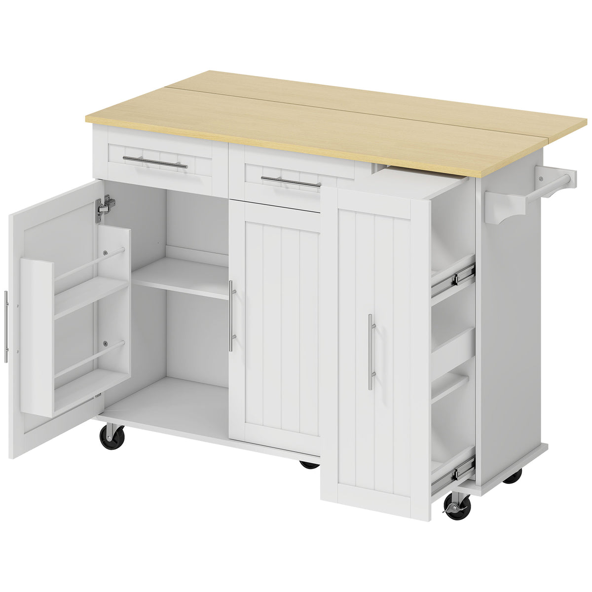HOMCOM Kitchen Island, Rolling Kitchen Cart with Drop Leaf, Storage Trolley, Pull-out Storage, Drawers and Towel Rack, White Default Title