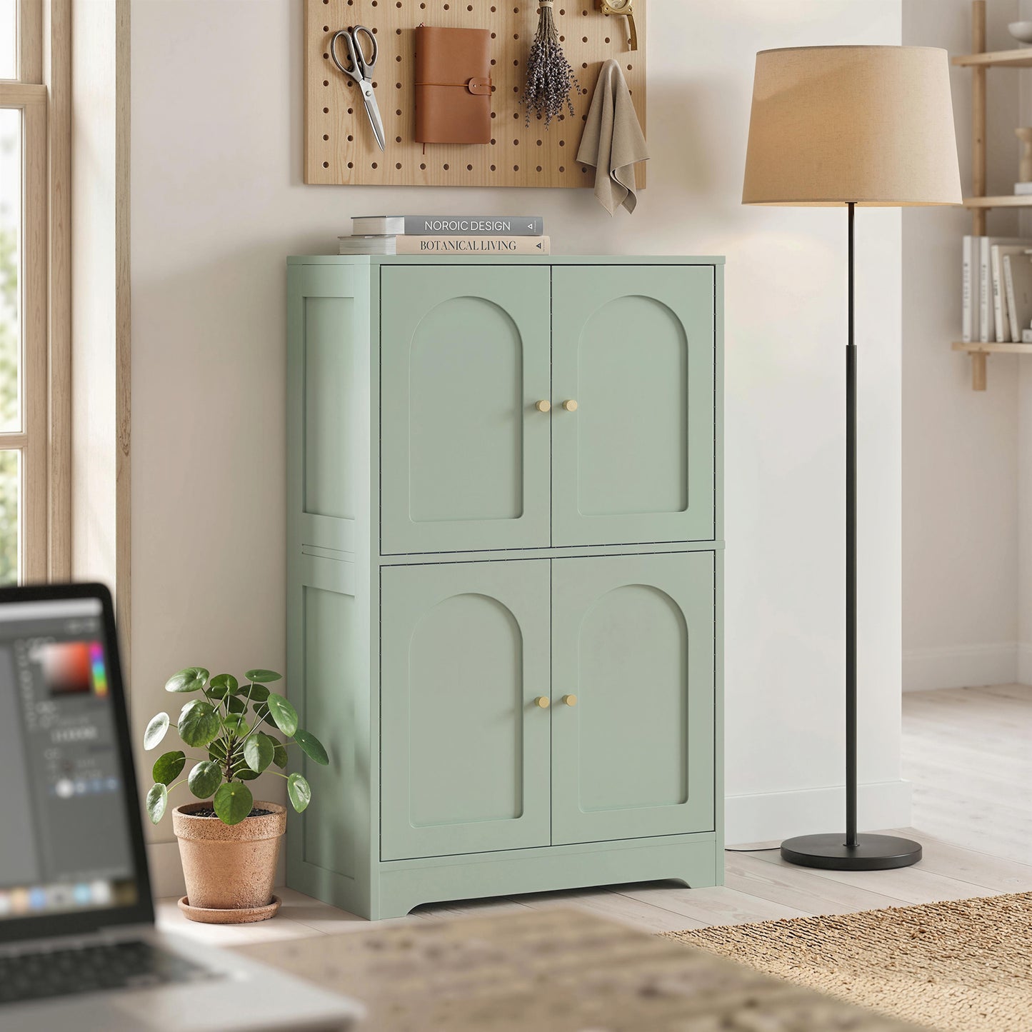 HOMCOM 4-Door Kitchen Storage Cabinet with Adjustable Shelves - Green