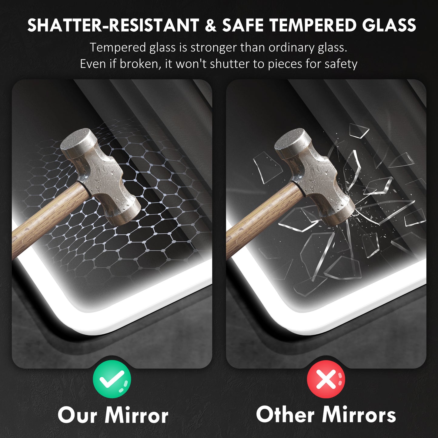 HOMCOM 70 x 50cm LED Bathroom Mirror, with Bluetooth - Silver Tone