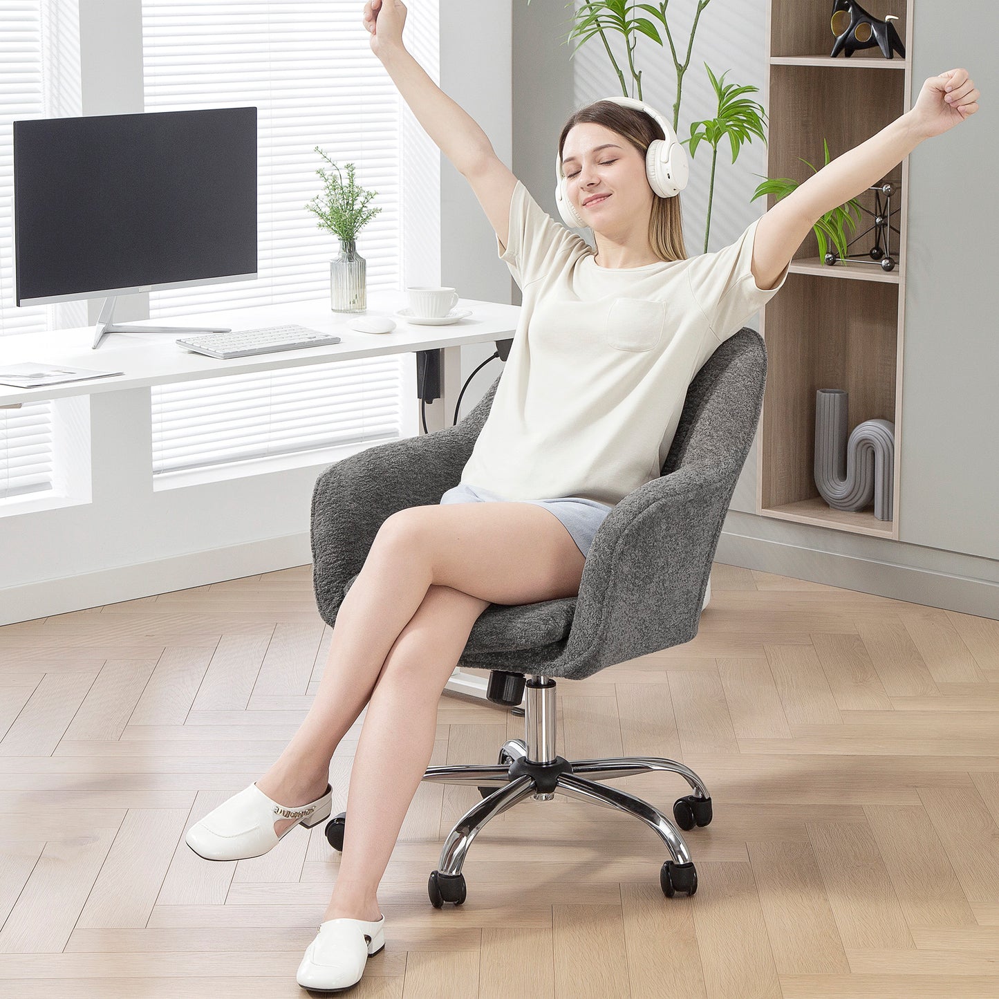 HOMCOM Snow Flannel Office Chair - Grey