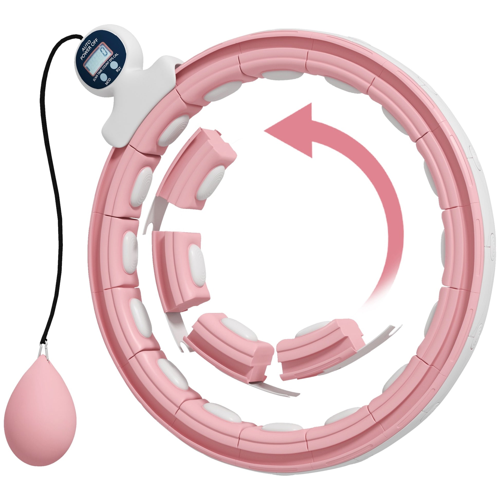 SPORTNOW Smart Weighted Hula Hoop, Massage Hula Ring w/ 16 Detachable Knots, 360Â° Auto-Rotating Ball, Digital Counter, Pink
