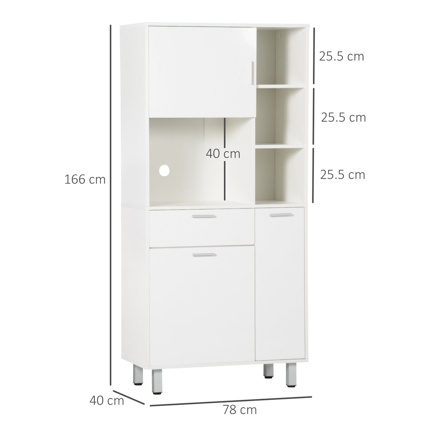 HOMCOM Kitchen Cupboard, Modern Kitchen Storage Cabinet with Shelves and Drawer, Free Standing Kitchen Units, 166Â cm, White