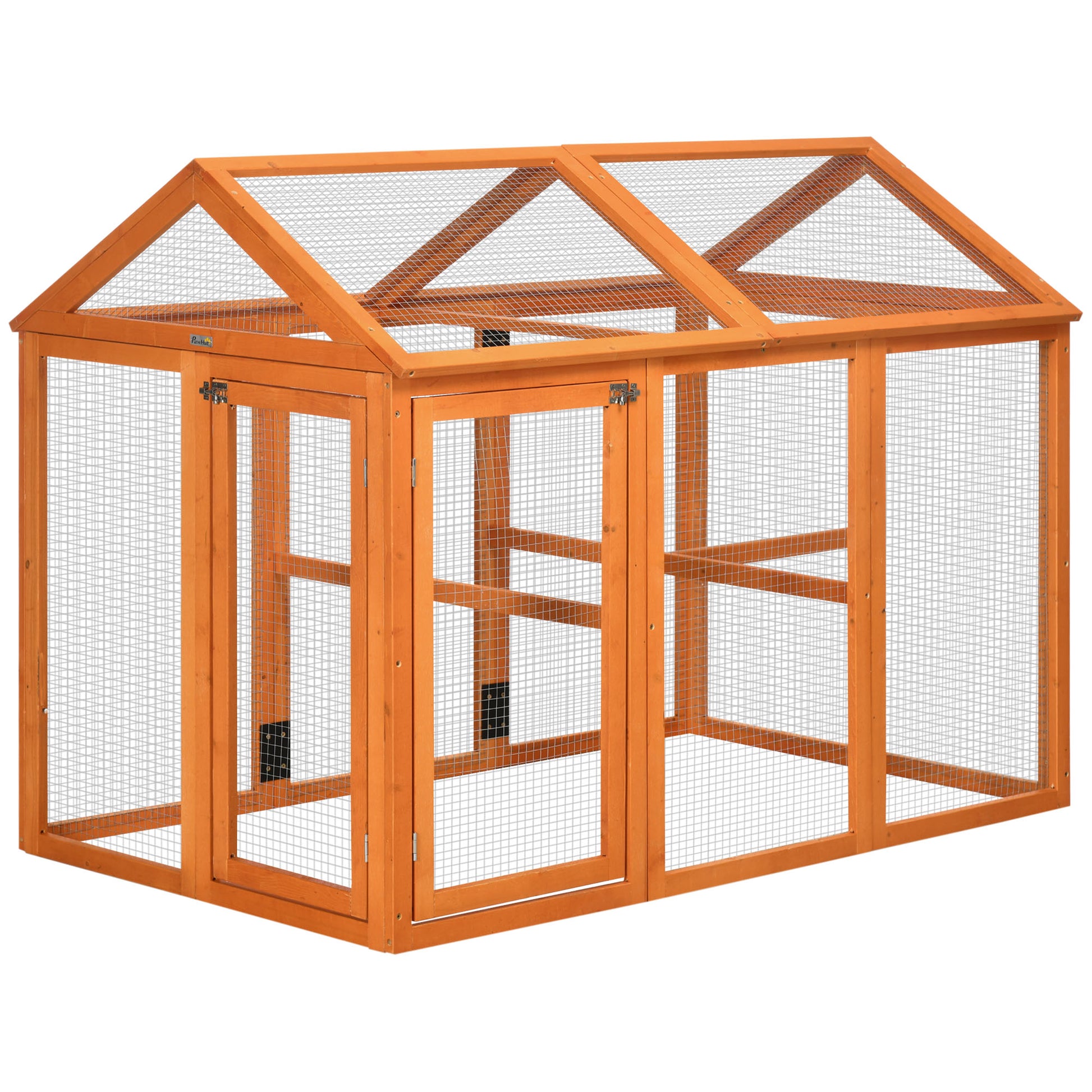 PawHut Large Chicken Run, Wooden Chicken House for 1-3 Chickens, Hen House Duck Pen Outdoor with Combinable Design, Orange