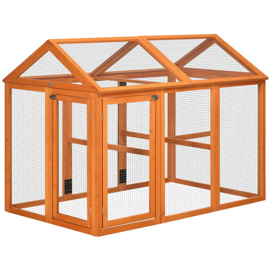 PawHut Large Chicken Run, Wooden Chicken House for 1-3 Chickens, Hen House Duck Pen Outdoor with Combinable Design, Orange