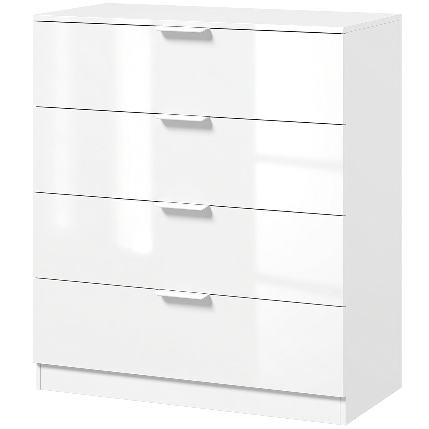 HOMCOM High Gloss 4-Drawer Chest of Drawers, Space-Saving Bedroom Storage Unit with Smooth Runners, White