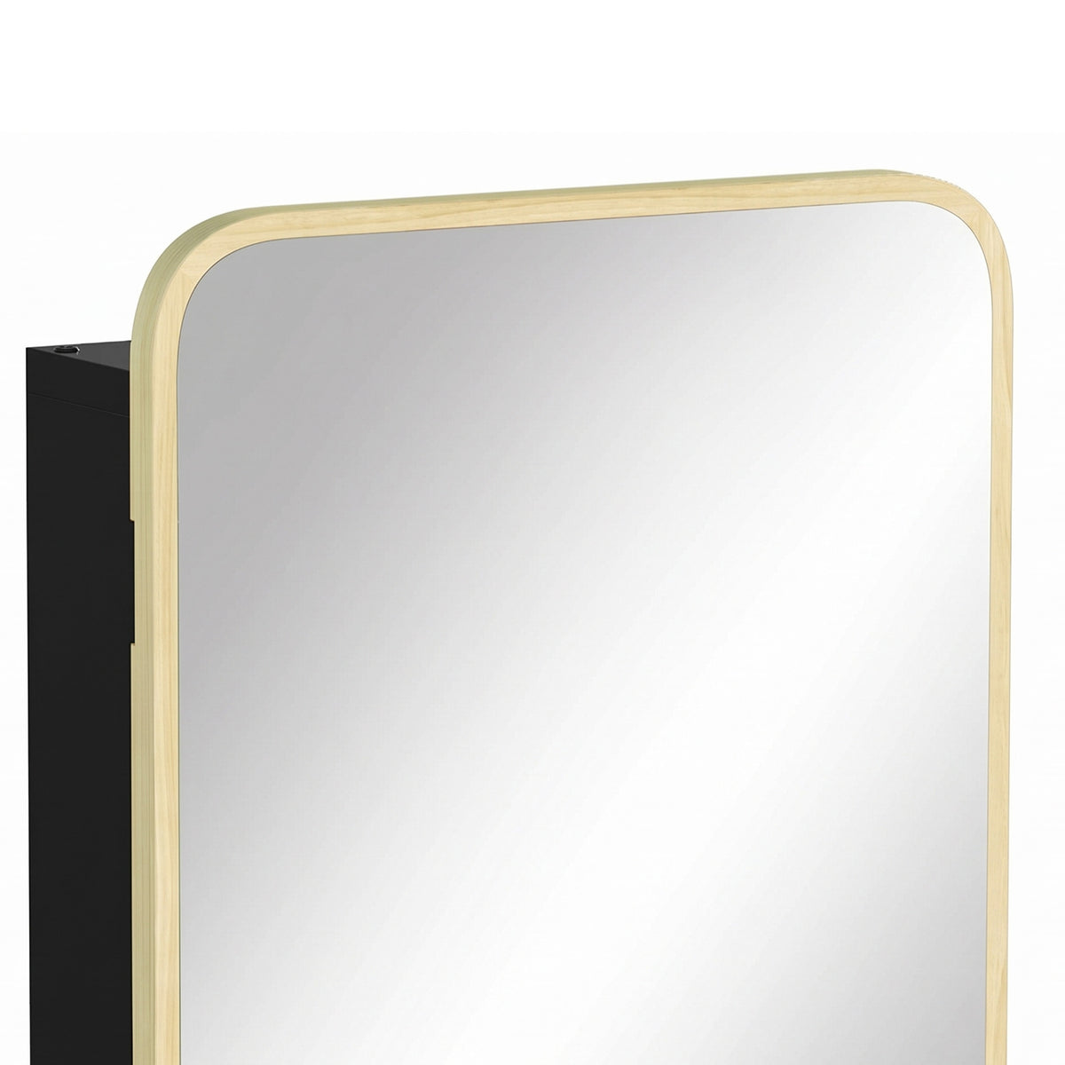 HOMCOM Bathroom Medicine Mirror Cabinet, Bathroom Wall Cabinet w/ Storage, Magnetic Door, Adjustable Shelf, Natural Wood Finish