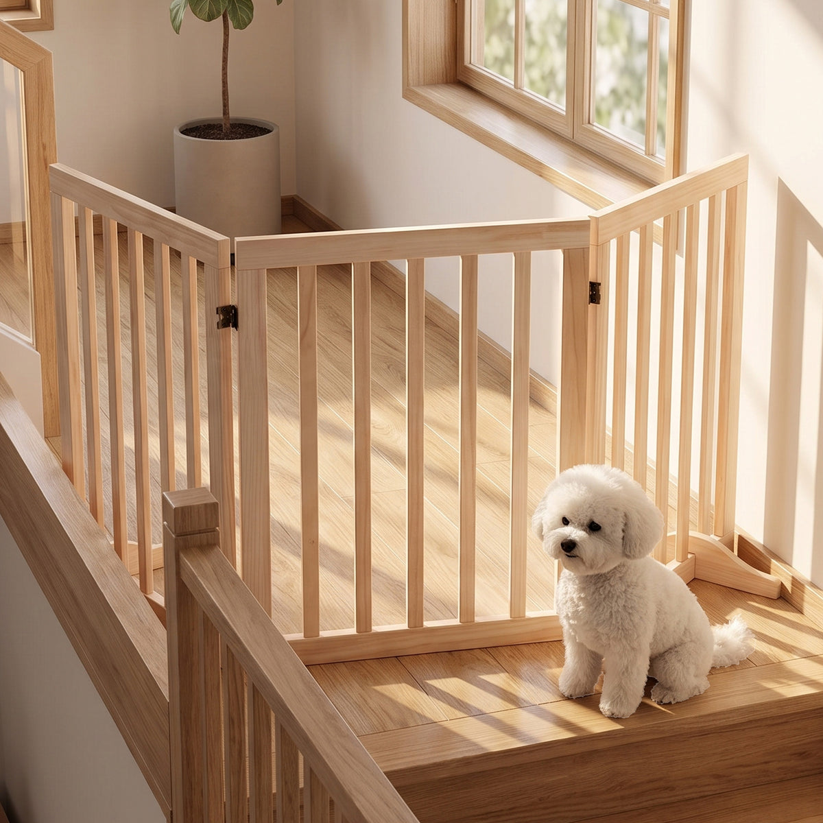 PawHut Wooden Dog Gate, 3-Panel Freestanding Pet Gates Indoor with 2 Support Feet and 360Â° Flexible Hinges, Natural