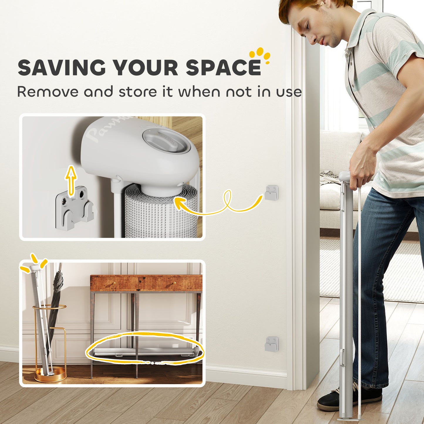 PawHut Retractable Stair Gate Extends Up to 180 cm Wide, Dog Gate for Doorways, Stairways, Hallways, Grey