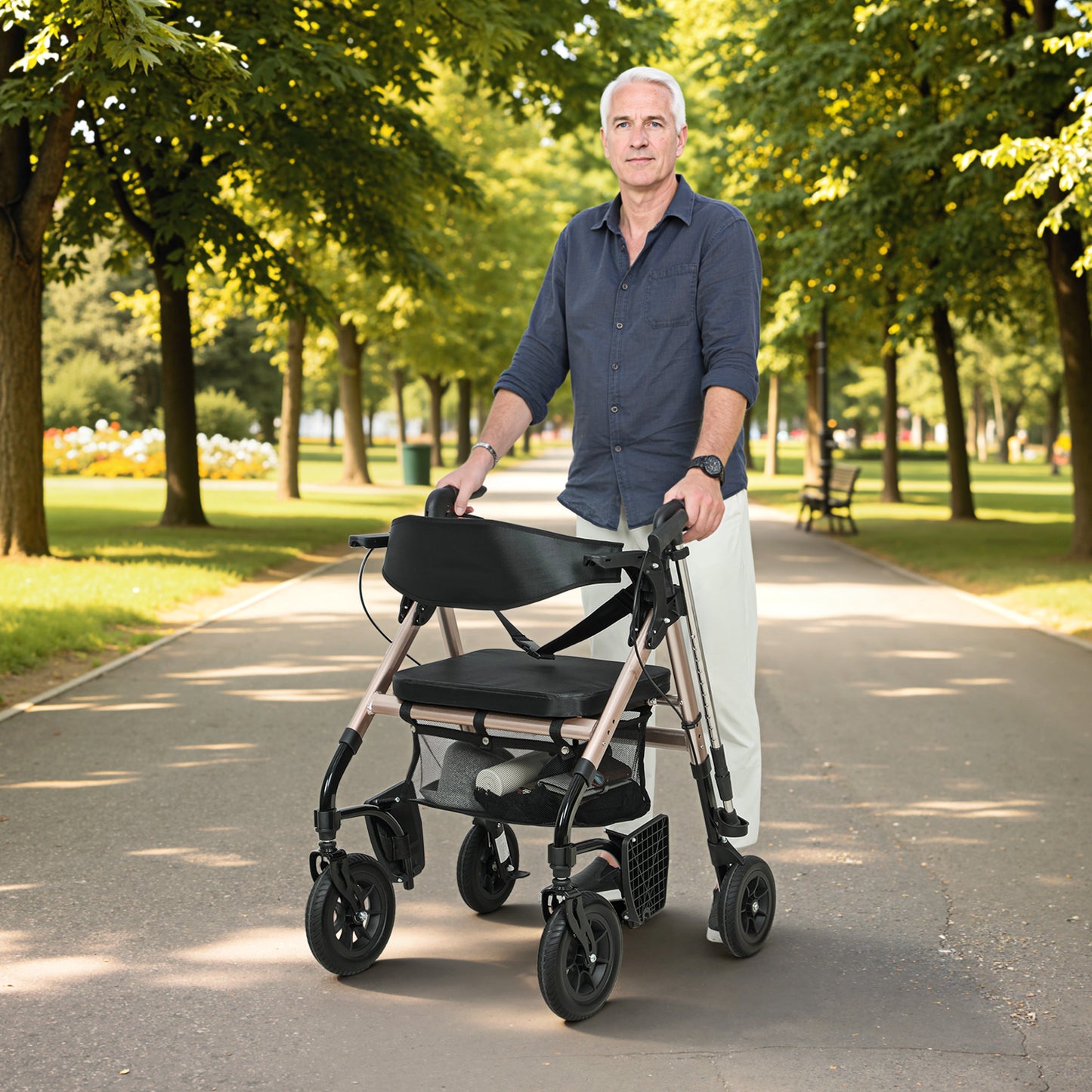 HOMCOM Rollator Walker Wheelchair, with Seat - Black