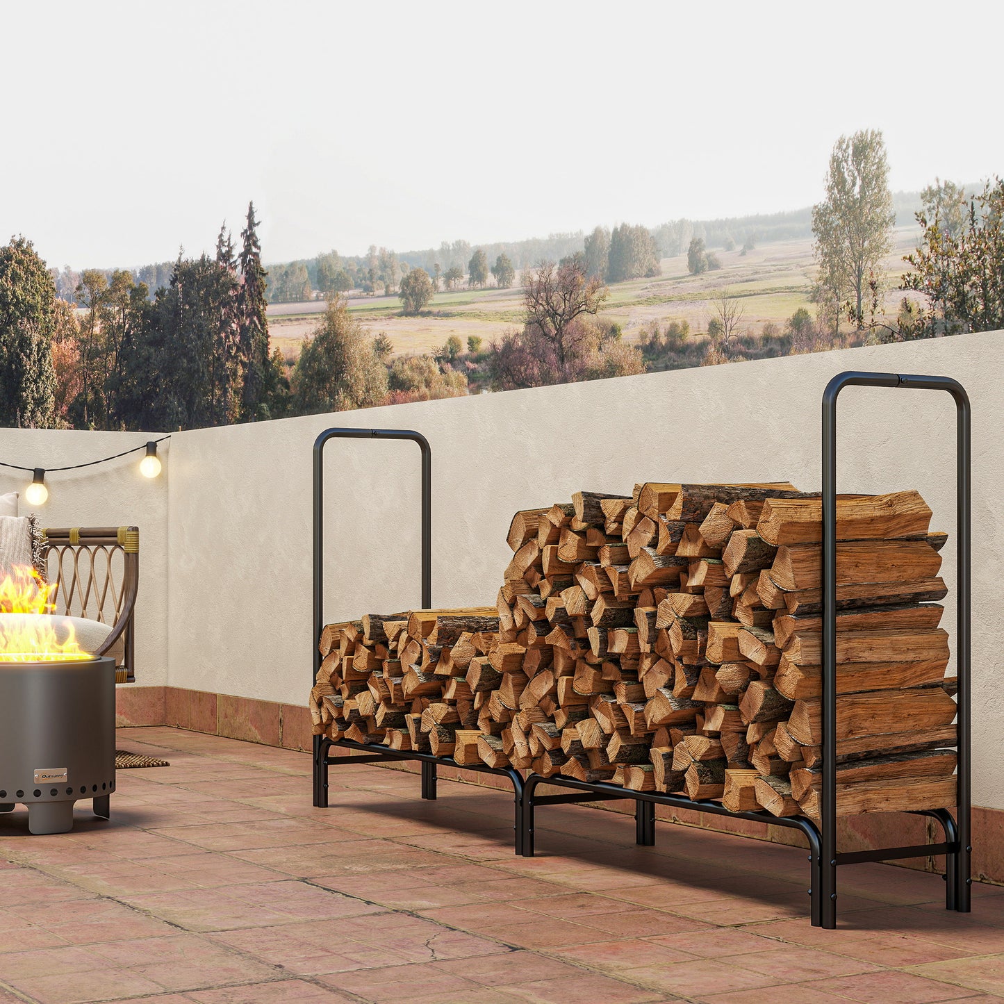 Outsunny Firewood Rack with Waterproof Cover, Heavy Duty Metal Log Store Indoors, Log Storage Holder for Outdoor Indoor Fireplace, 200 x 36 x 99 cm, Dark Green