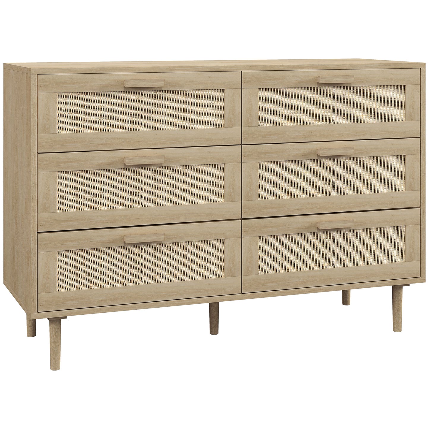 HOMCOM Chest of Drawers, 6-Drawer Dresser, Tall Storage Drawer Unit with Rattan Element for Bedroom, Living Room, Oak Default Title