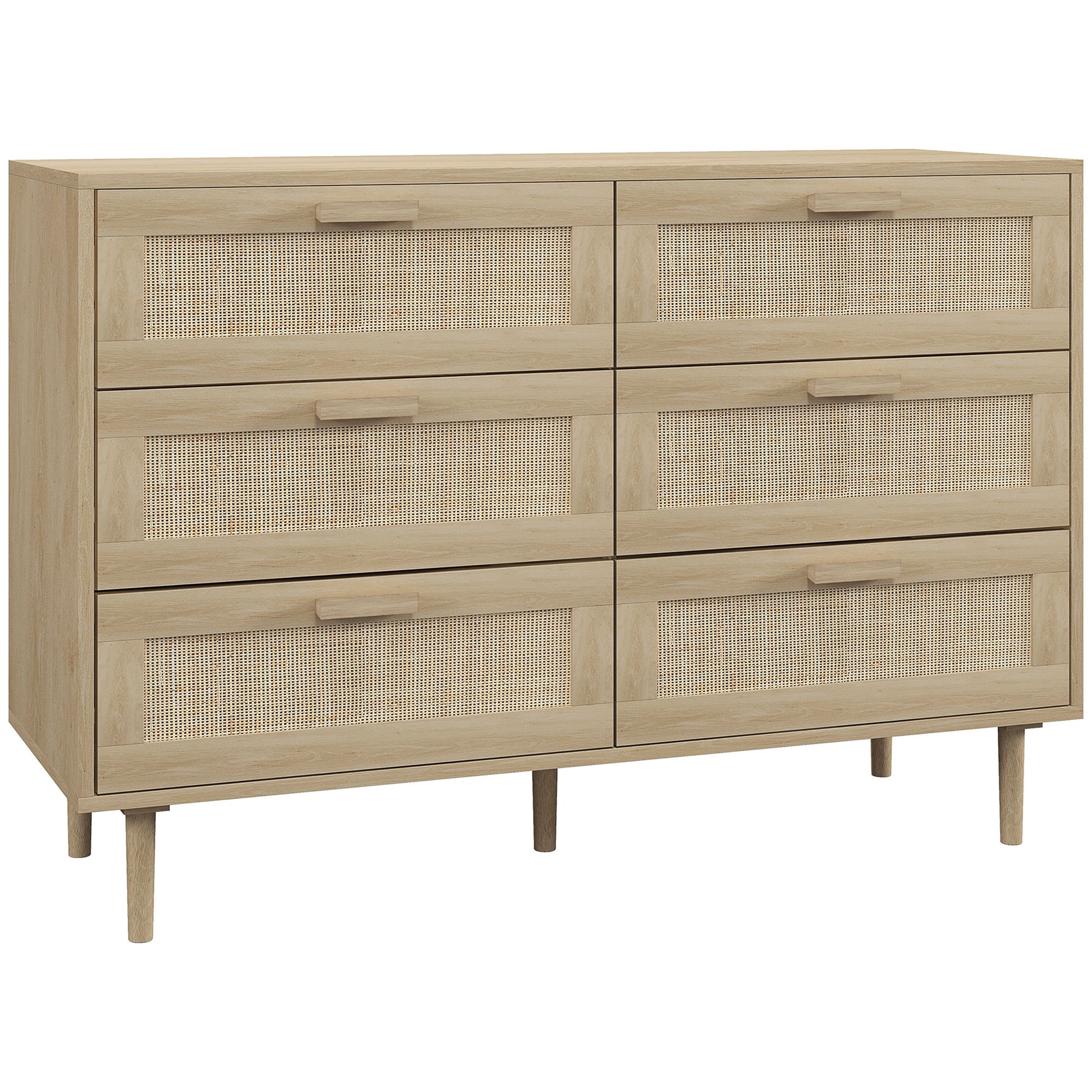 HOMCOM Chest of Drawers, 6-Drawer Dresser, Tall Storage Drawer Unit with Rattan Element for Bedroom, Living Room, Oak Default Title