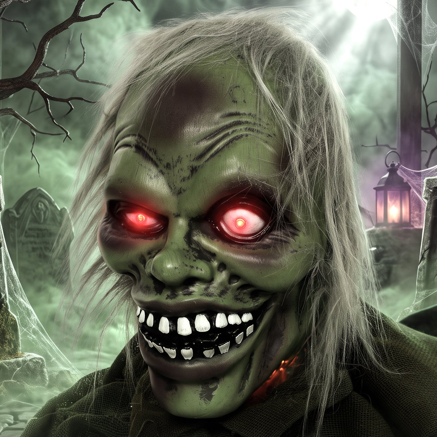 HOMCOM Halloween Decoration Halloween Animatronic Crawling Zombie with Light-Up Eyes and Creepy Sound