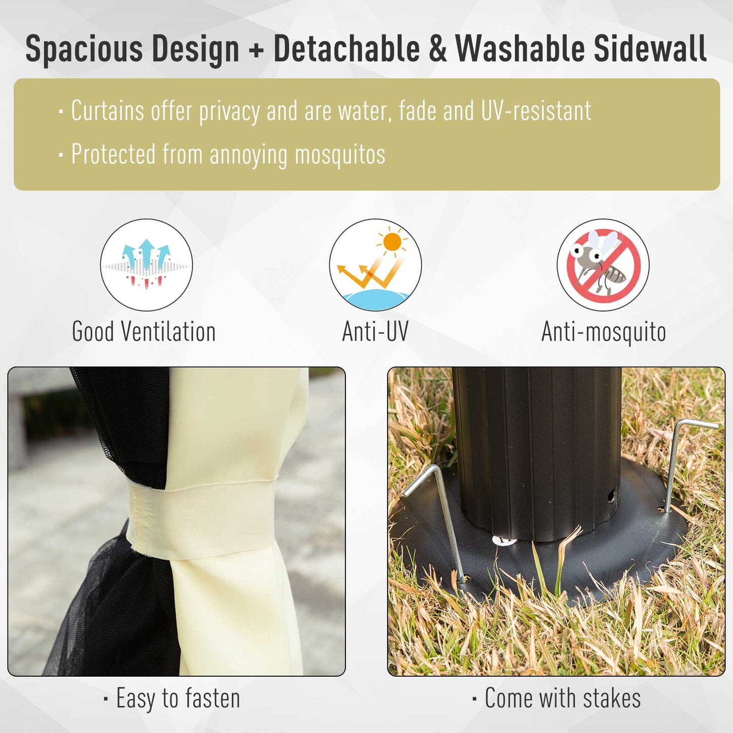 Outsunny 4 x 3 m Aluminum Garden Gazebo, Double Roof Outdoor Gazebo Canopy Shelter with Netting & Curtains for Garden, Lawn, Backyard and Deck, Cream