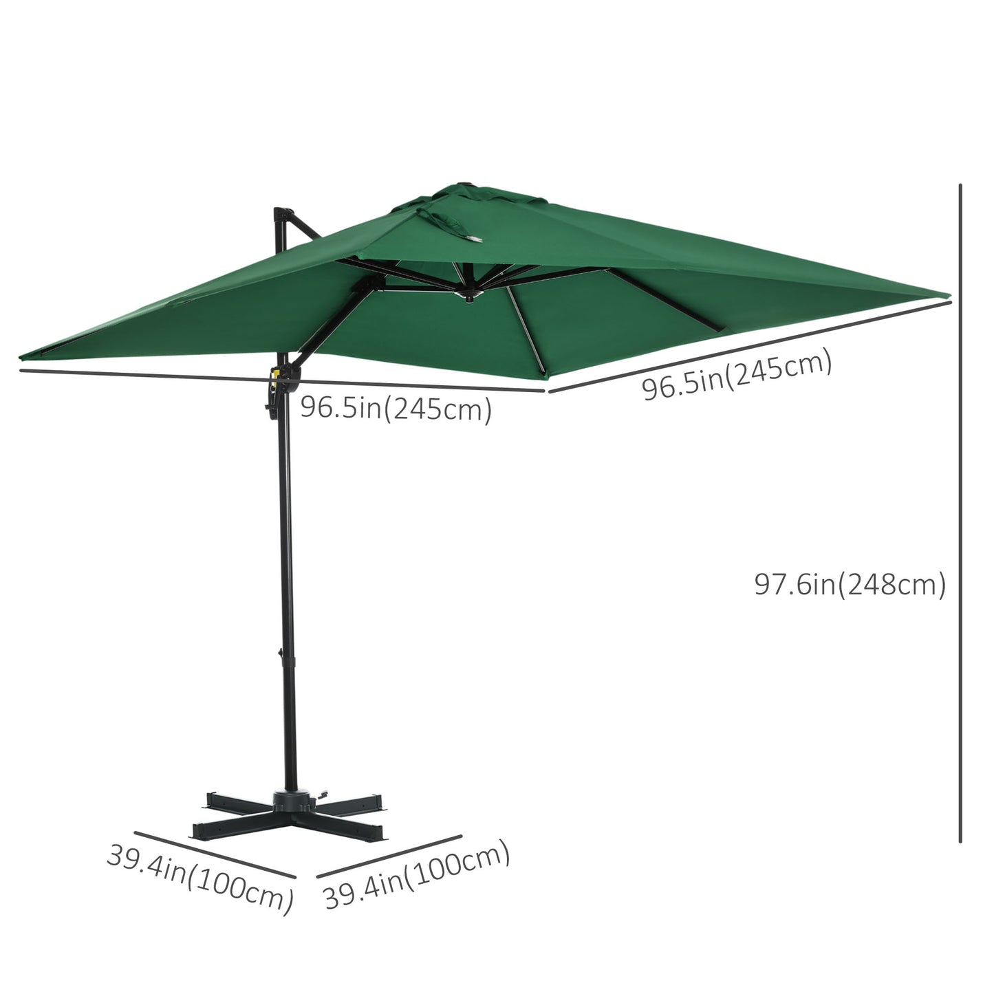 Outsunny Square Umbrella Parasol W/360Â° Rotation, 245Lx245Wx248H cm-Green