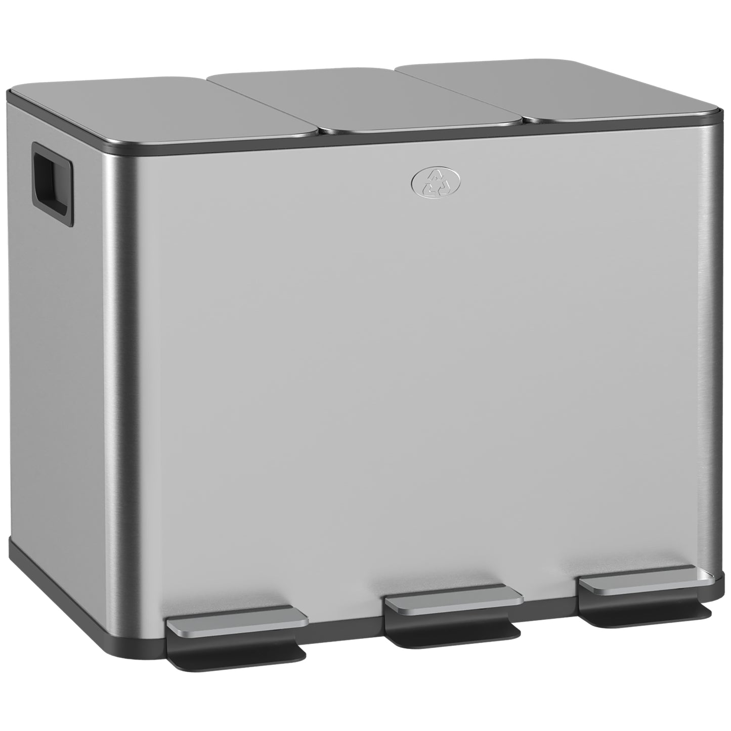 HOMCOM 3 x 20L Pedal Bin, Steel Triple Kitchen Bin with Soft Close Lid, Removable Inner Buckets, Fingerprint-Proof, Silver Tone Default Title