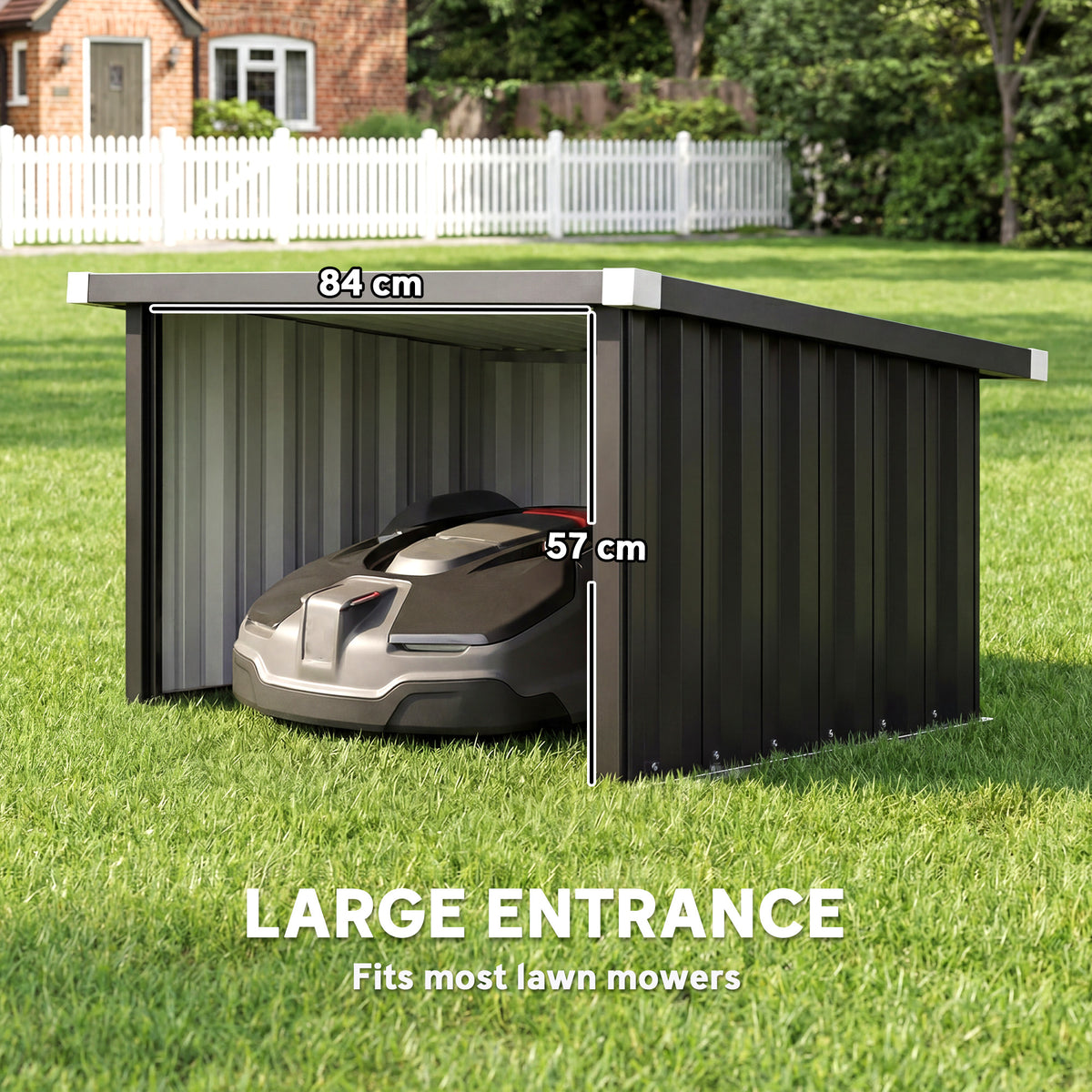 Outsunny Robot Mower Garage with Sloped Roof for Robotic Lawn Mower Storage, Weatherproof, 108 x 86 x 62.5 cm, Dark Grey