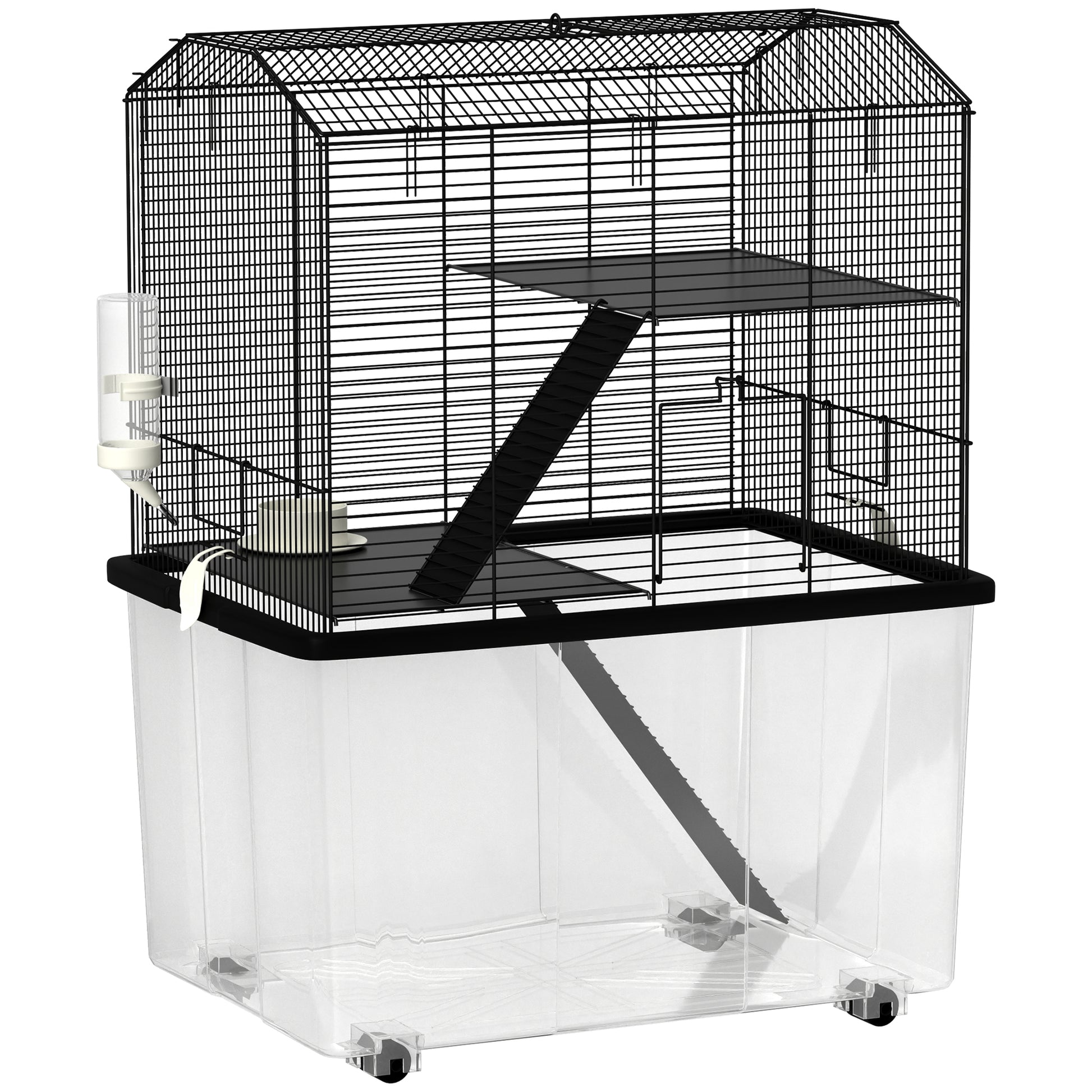 PawHut Three-Tier Gerbil Cage, Hamster Cage for Dwarf Hamster, Syrian Hamster w/ Wheels, Deep Bottom, Food Dish, Water Bottle