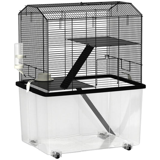 PawHut Three-Tier Gerbil Cage, Hamster Cage for Dwarf Hamster, Syrian Hamster w/ Wheels, Deep Bottom, Food Dish, Water Bottle