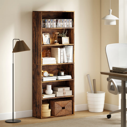 HOMCOM Six Shelf Bookcase - Rustic Brown