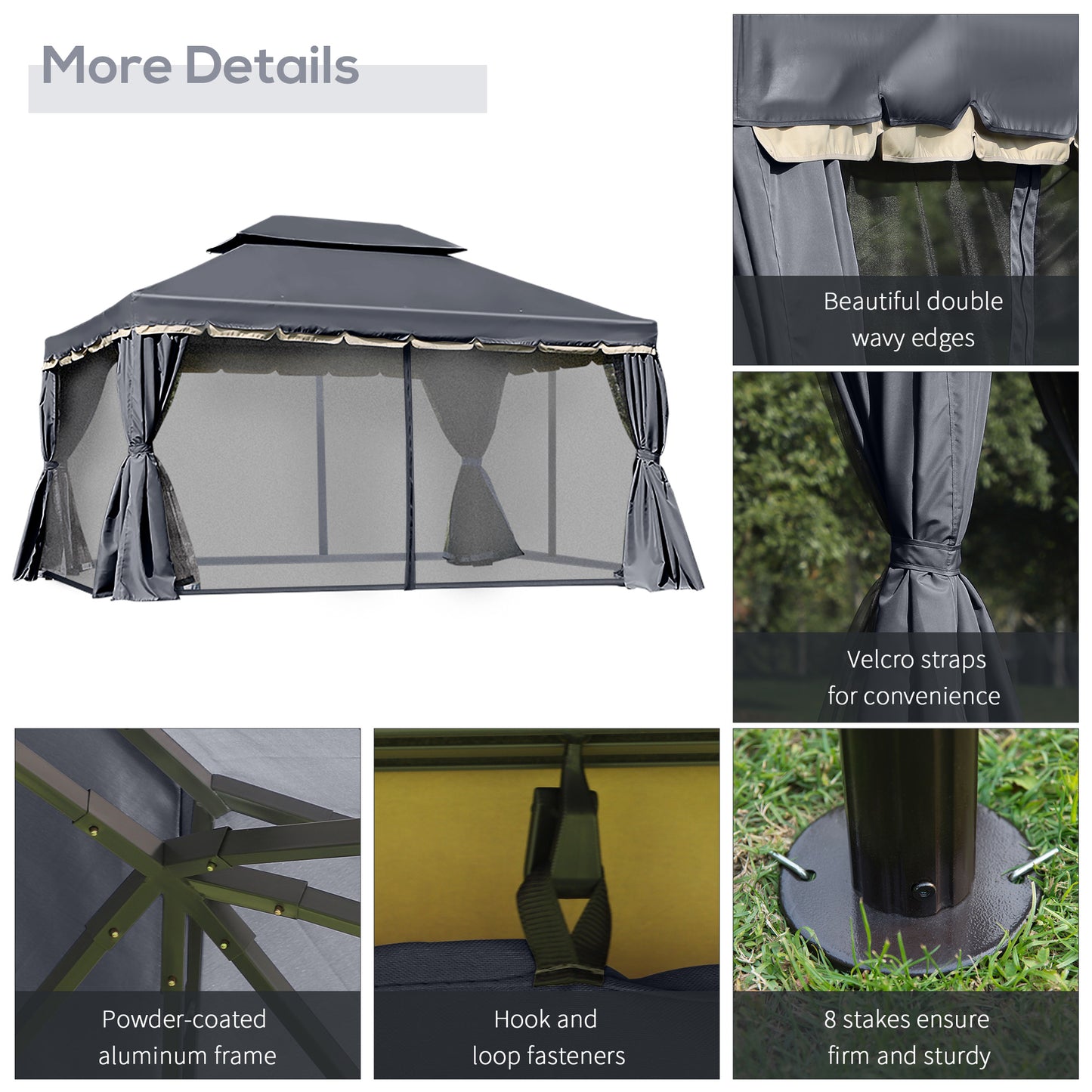 Outsunny 3 x 4m Aluminium GardenÂ Gazebo, Marquee Canopy Shelter Pavilion Party Tent with Nets and Curtains for Garden and Deck, Black