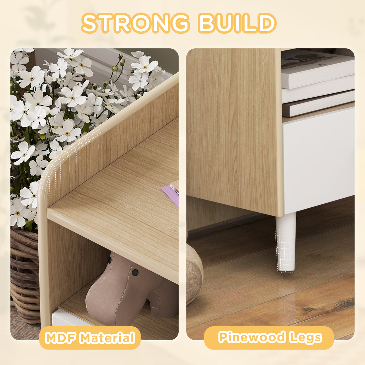 AIYAPLAY Kids Bedside Table with Drawer and Open Storage Shelf, Wooden Nightstand for Bedroom, Bedside Cabinet, White