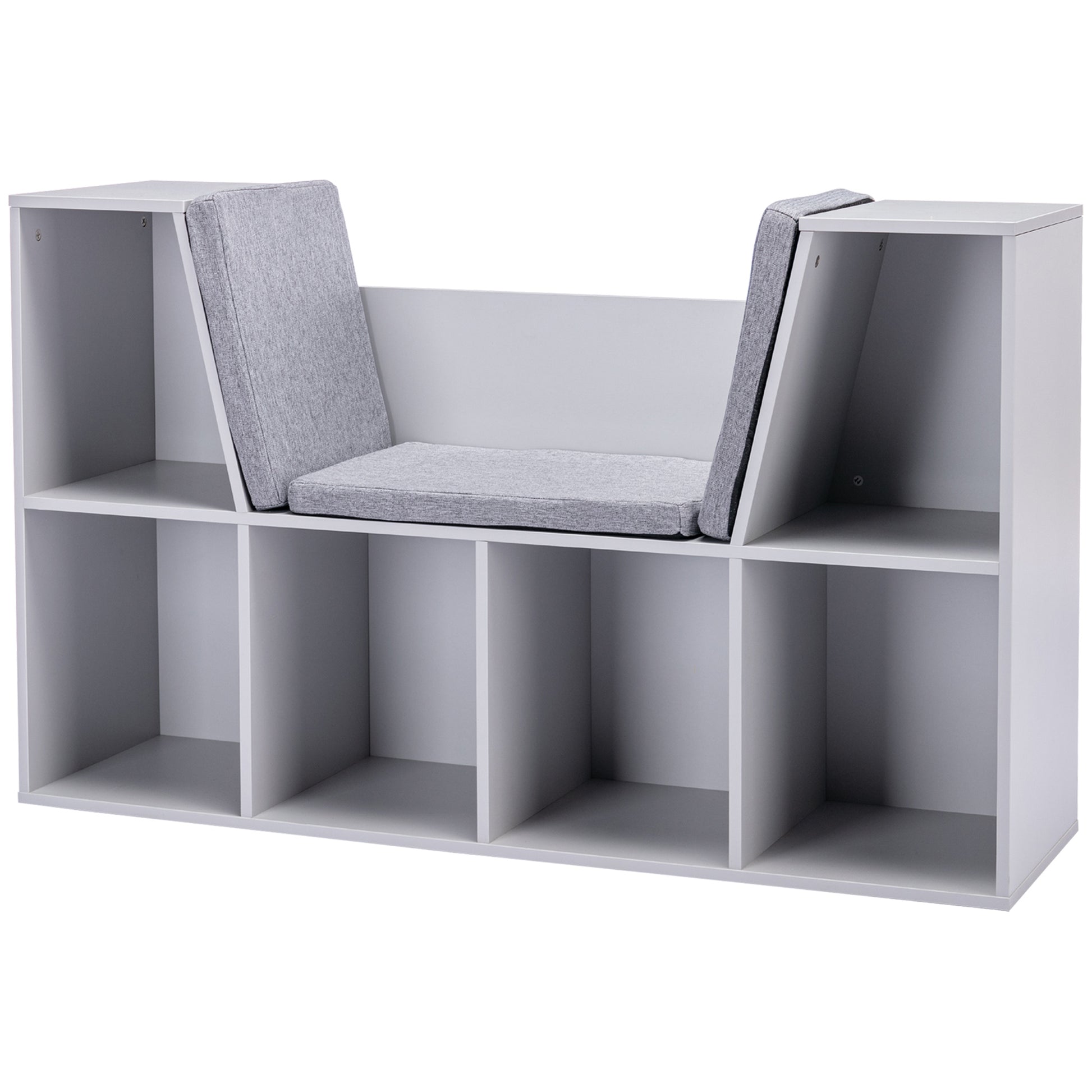HOMCOM Kids Bookcase Shelf Storage Cabinet Unit, Living Room Sideboard w/ Six Compartments for Toys, Books - Grey