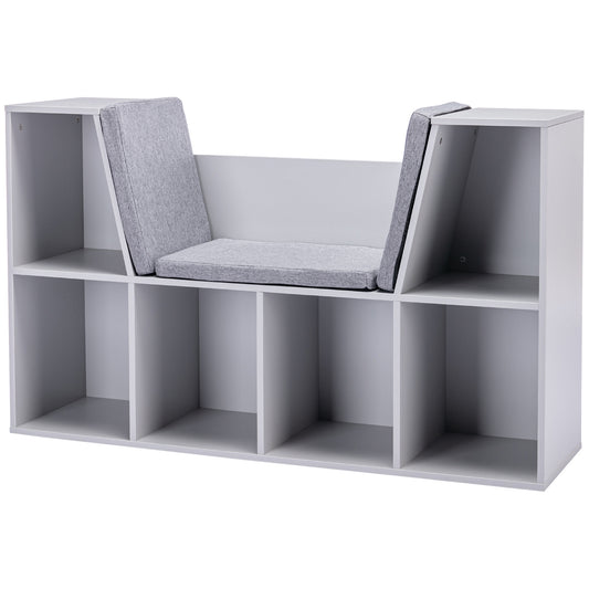 HOMCOM Kids Bookcase Shelf Storage Cabinet Unit, Living Room Sideboard w/ Six Compartments for Toys, Books - Grey
