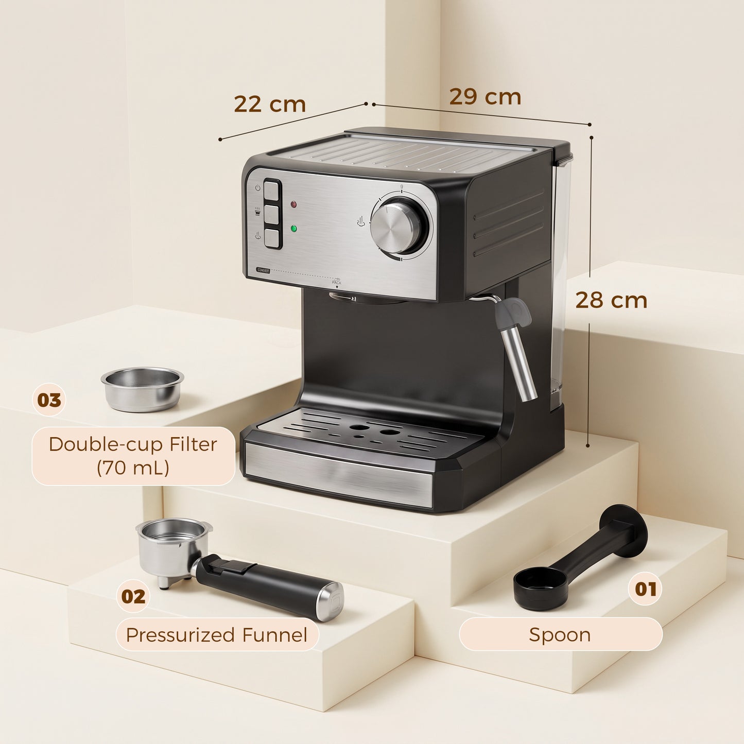 HOMCOM Espresso Machine, 20-Bar Semi Automatic Cappuccino Coffee Maker with Frother Wand, 1.6 L Water Tank, Black