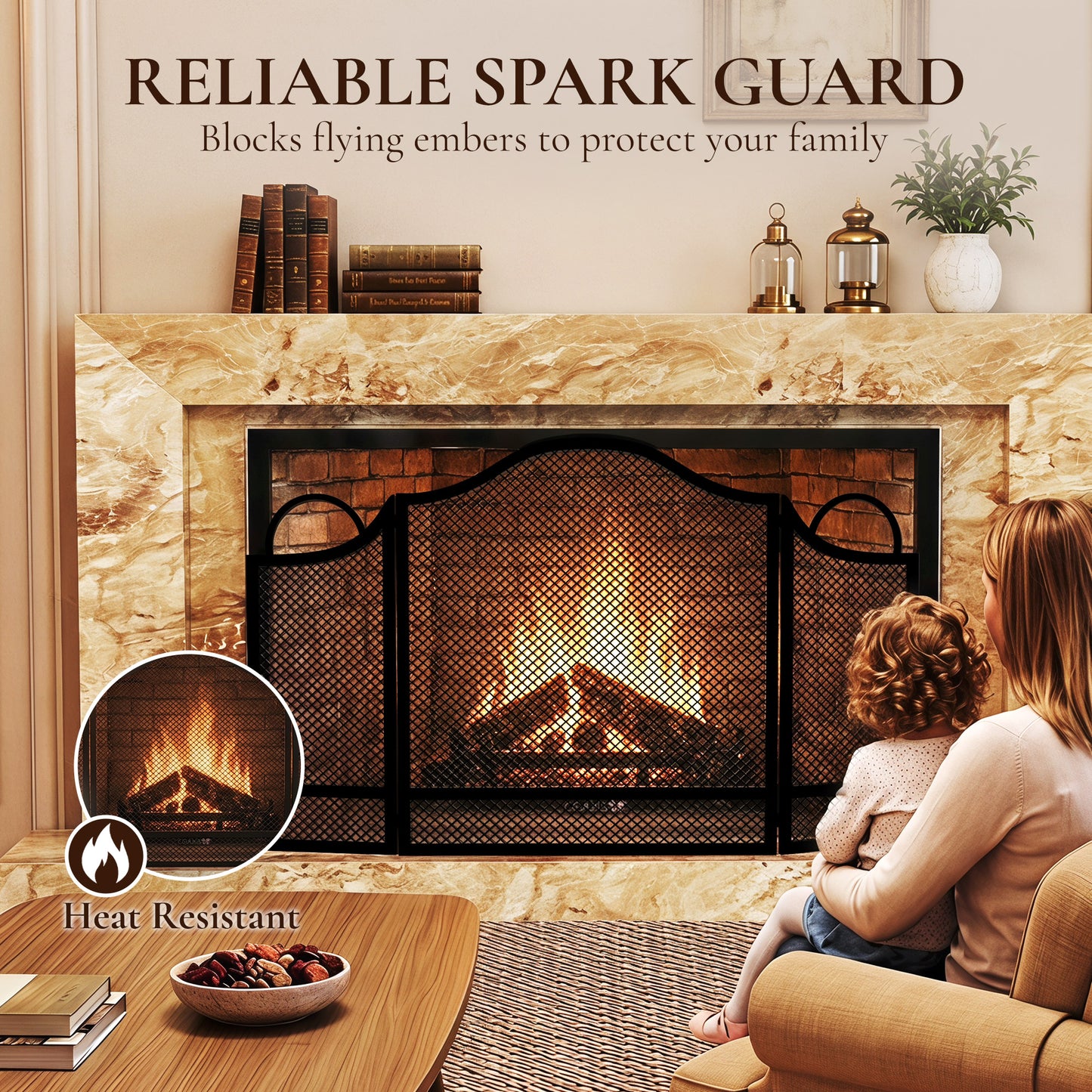 HOMCOM Floral 3-Panel Folding Fireplace Screen for Hearth Protection, Heat-Resistant Metal Fire Spark Guard, Black