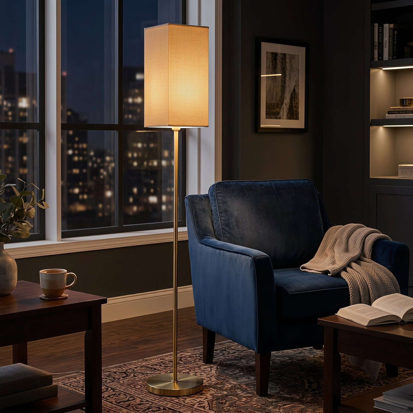 HOMCOM Floor Lamp, Modern Standing Lamp with Linen Shade and Foot Switch, Tall Lamps for Bedroom, Bulb not Included, Gold Tone