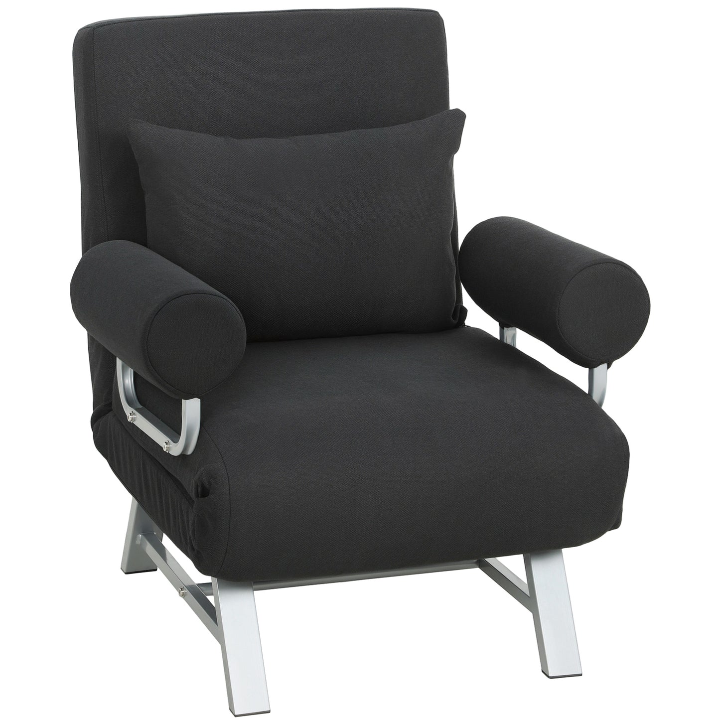 HOMCOM Single Sofa Bed, 3-in-1 Convertible Folding Chair Bed with Adjustable Backrest, Removable Armrests, Black