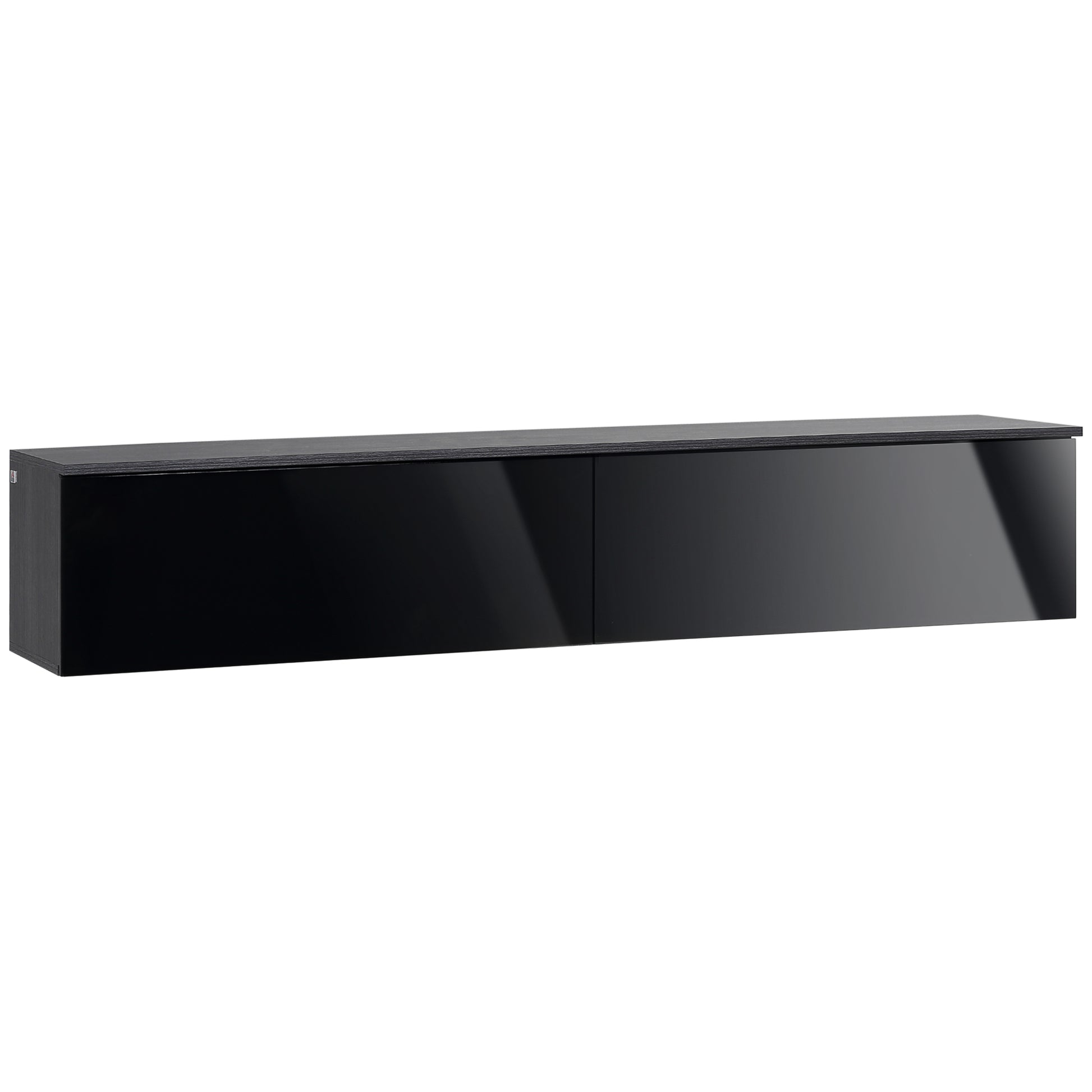 HOMCOM 160cm High Gloss Floating TV Unit Stand for TVs up to 70", Wall Mounted TV Cabinet with Storage Cupboards, Grey and Black