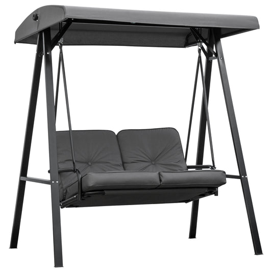 Outsunny 2 Seater Garden Swing Chair with Adjustable Tilting Canopy, Outdoor Hammock Bench with Steel Frame for Patio, 144 x 117 x 173 cm, Grey