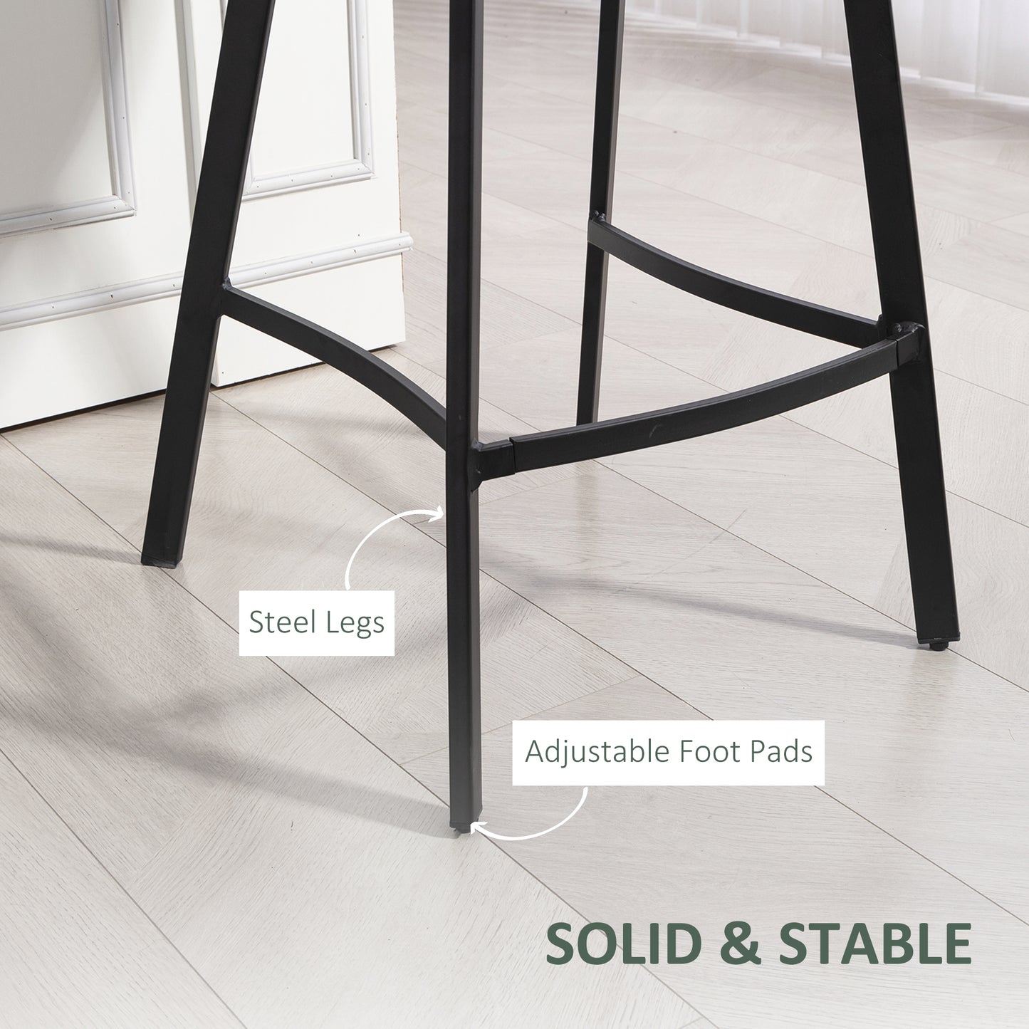 HOMCOM Bar Stools Set of 2, PU Leather Dining Stools with Backrest, Footrest, for Kitchen, Counter, Breakfast Bar, Green